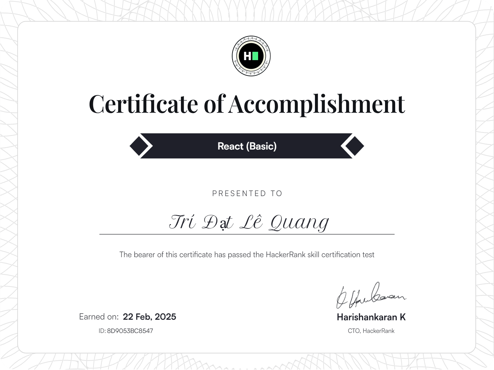 React (Basic) Certificate