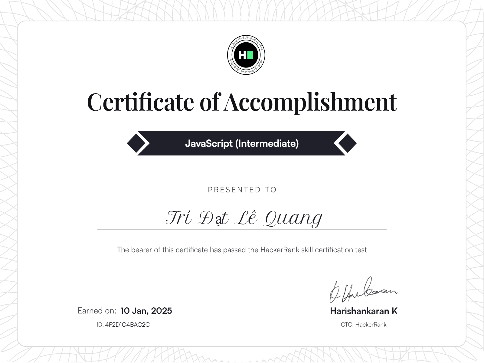 JavaScript (Intermediate) Certificate