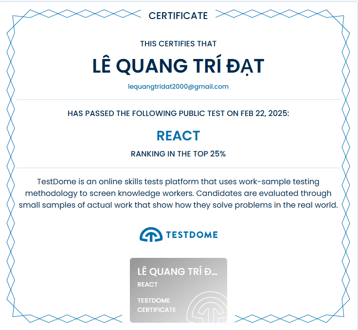 React Certificate (Top 25%)